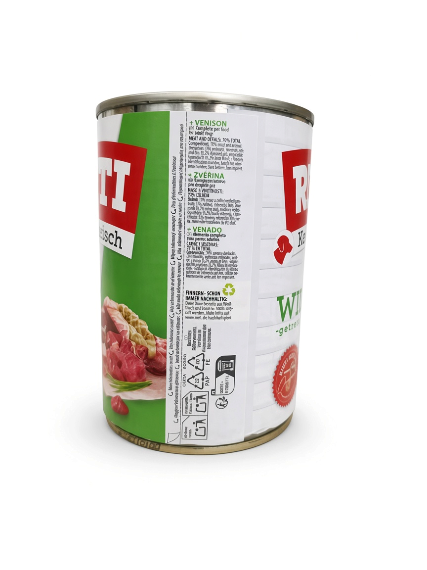 VilosTierland Rinti Kennerfleisch Wild Nassfutter Dose mit 70 Prozent Fleischanteil und getreidefreier Rezeptur
