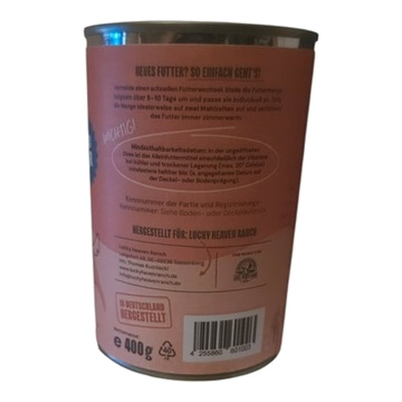 Lucky's Nassfutter Rind pur – Rückseite mit Herstellerangaben