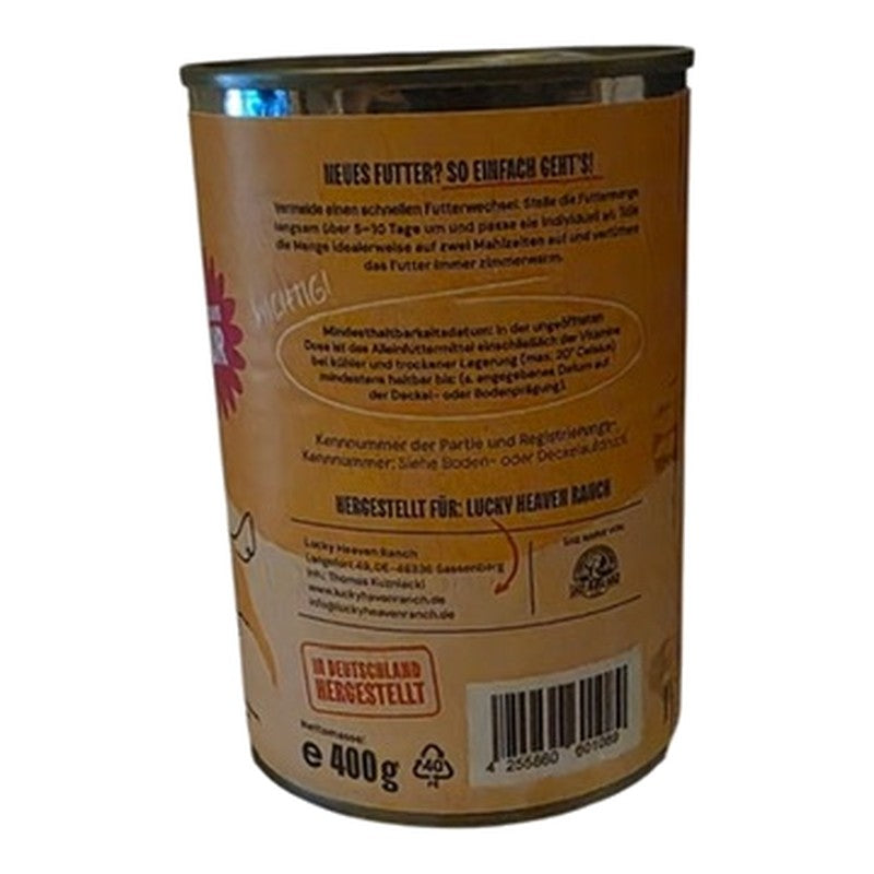 Lucky's Nassfutter Truthahn pur – Rückseite mit Herstellerangaben