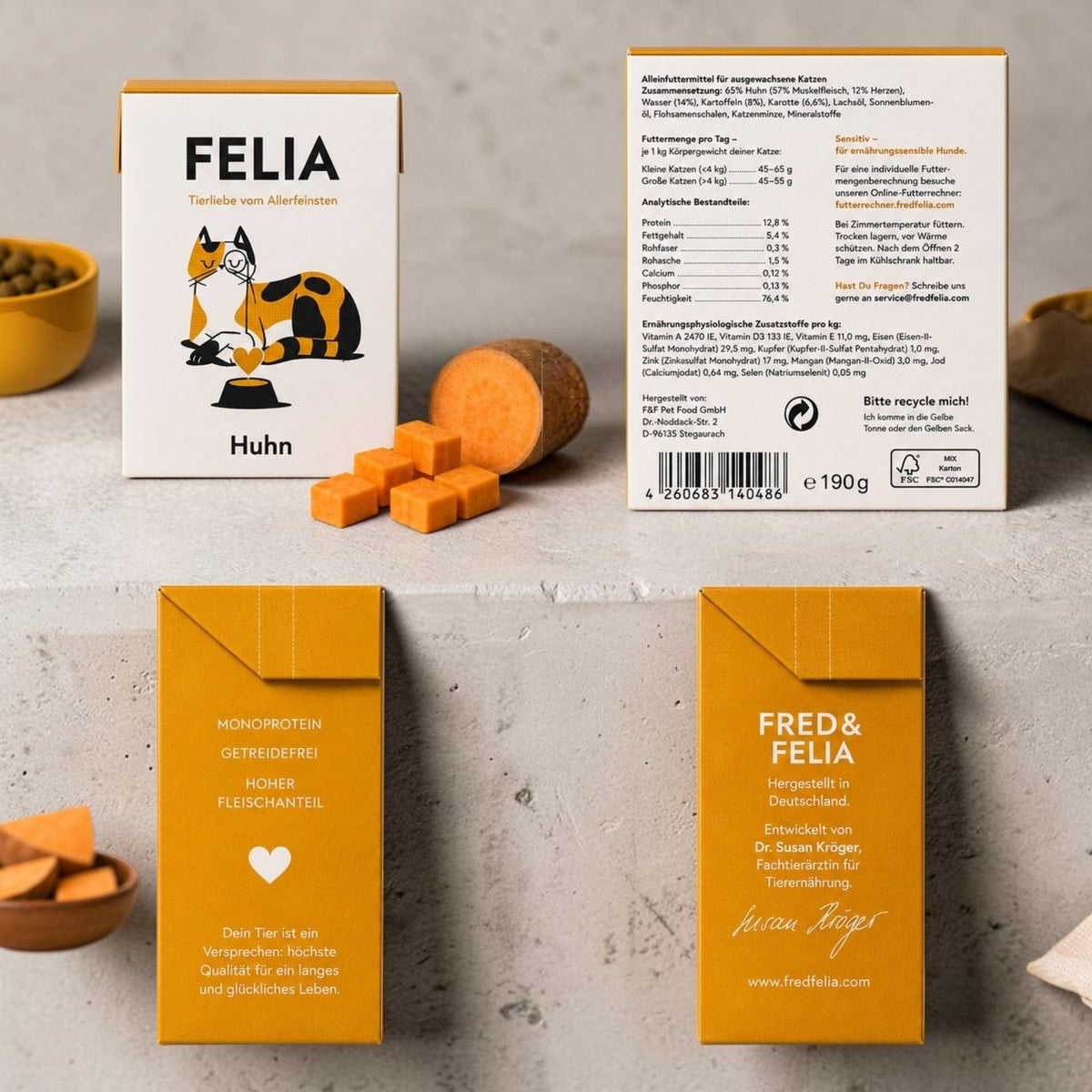 Felia Huhn mit Roter Bete – Getreidefreies Alleinfutter für ausgewachsene Katzen – 190 g