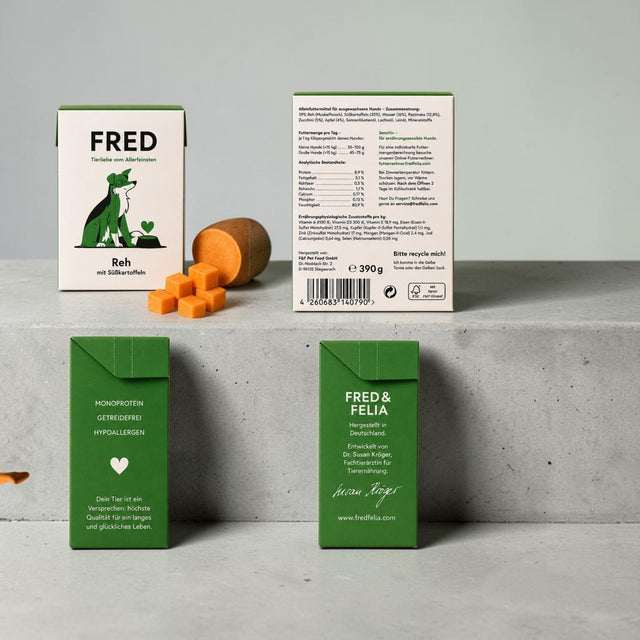 Reh mit Süßkartoffeln – Getreidefreies Alleinfutter für ausgewachsene Hunde – 390 g