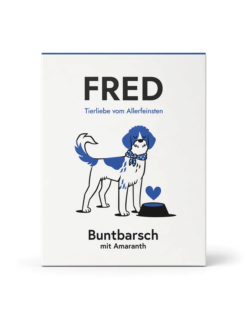 VilosTierland FRED Buntbarsch mit Amaranth Nassfutter im weißen Tetra Pak mit Hunde-Illustration