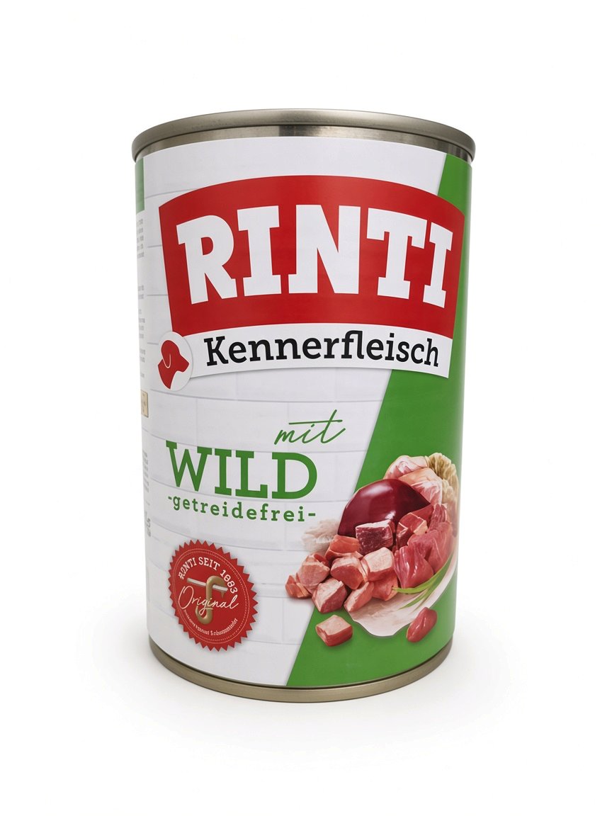 VilosTierland Rinti Kennerfleisch Wild Nassfutter Dose mit 70 Prozent Fleischanteil für Hunde